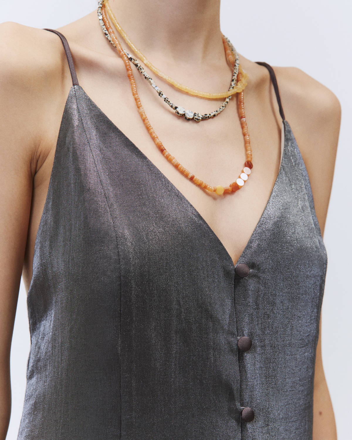 LINEN CHEMISIER DRESS CRYSTAL EFFECT Charcoal