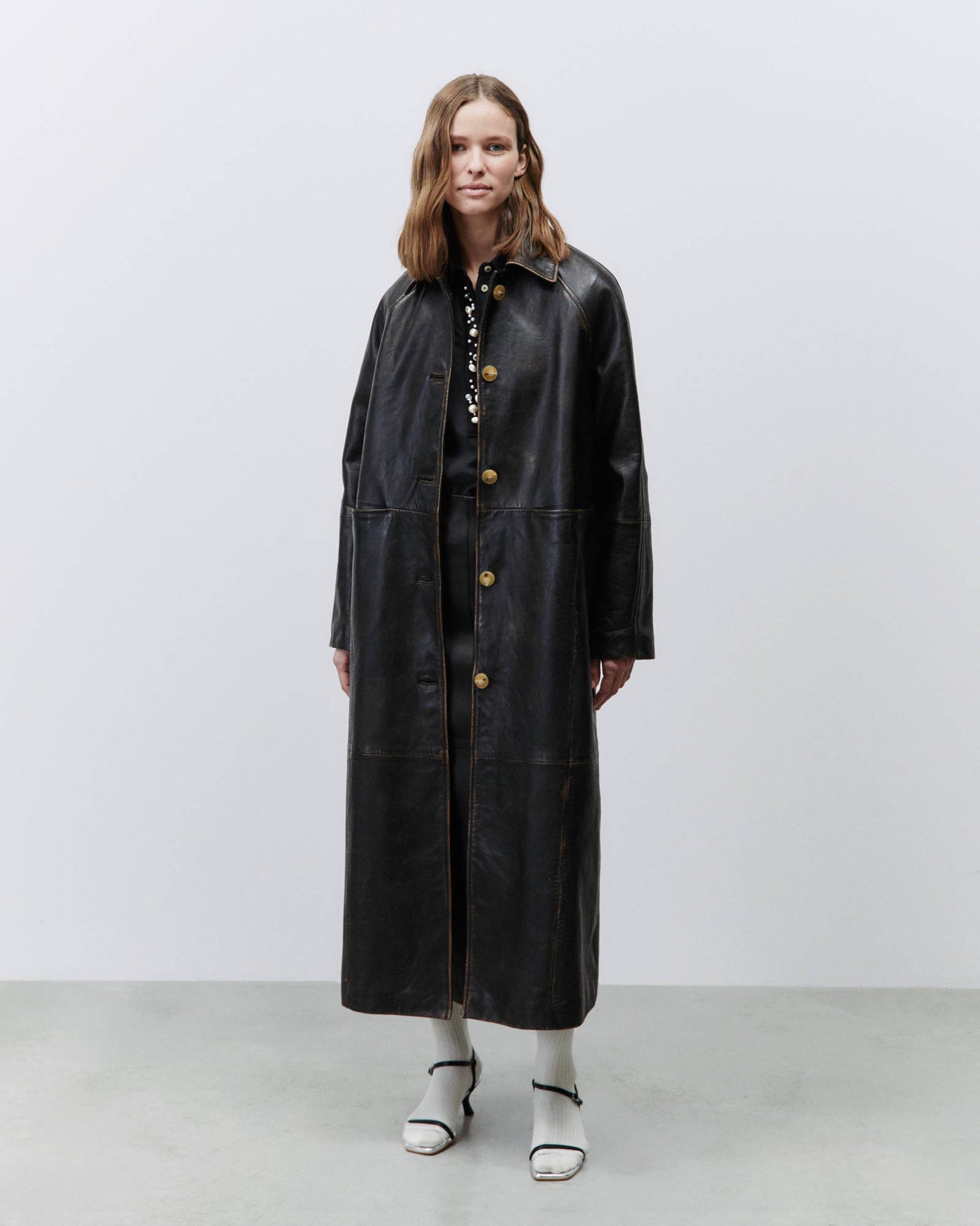 LONG TRENCH COAT IN VINTAGE EFFECT LEATHER